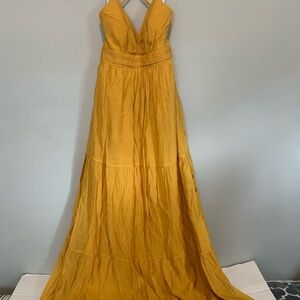 Lulu's Yellow Ruched Tiered Gown maxi dress
